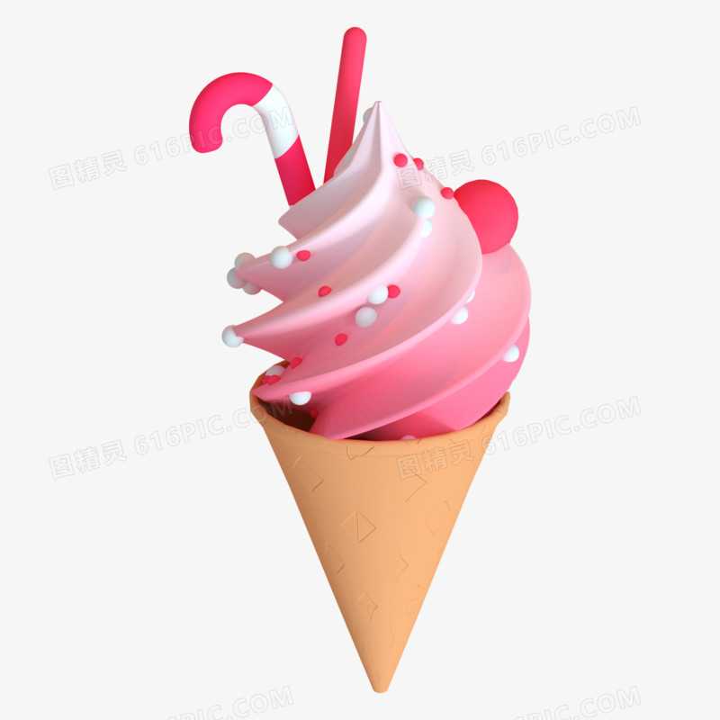 C4D粉色冰淇淋3D元素