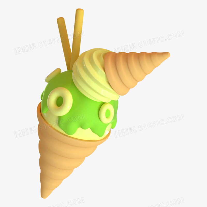 C4D绿色可爱卡通冰淇淋3D元素