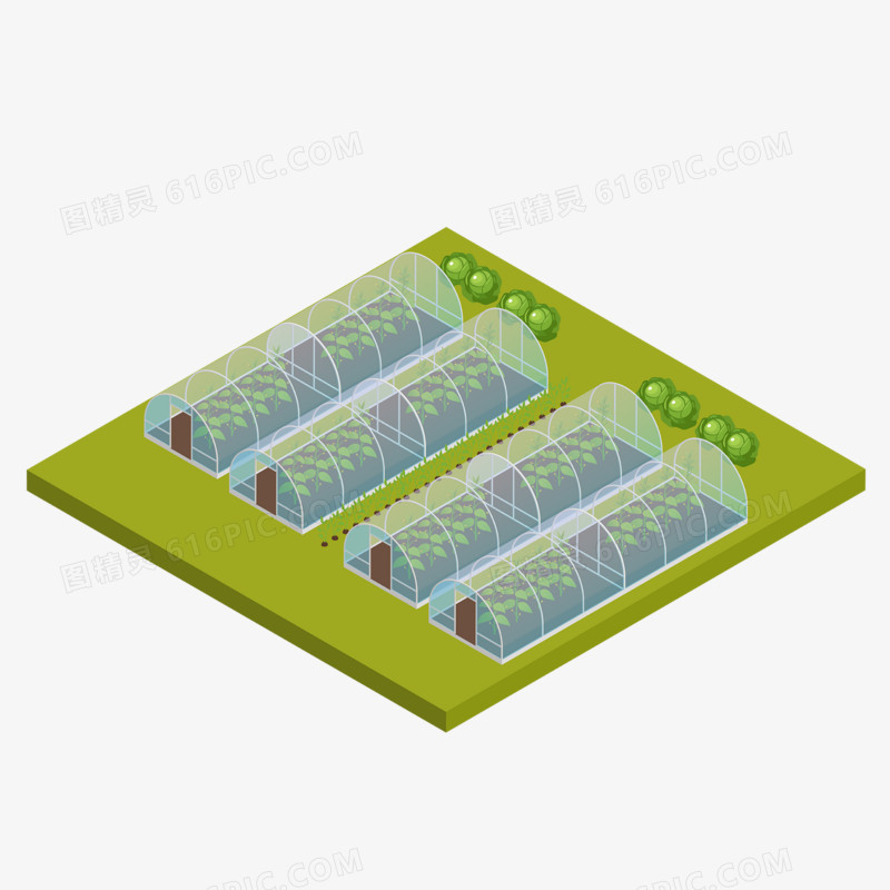矢量卡通鸟瞰图大棚基地元素