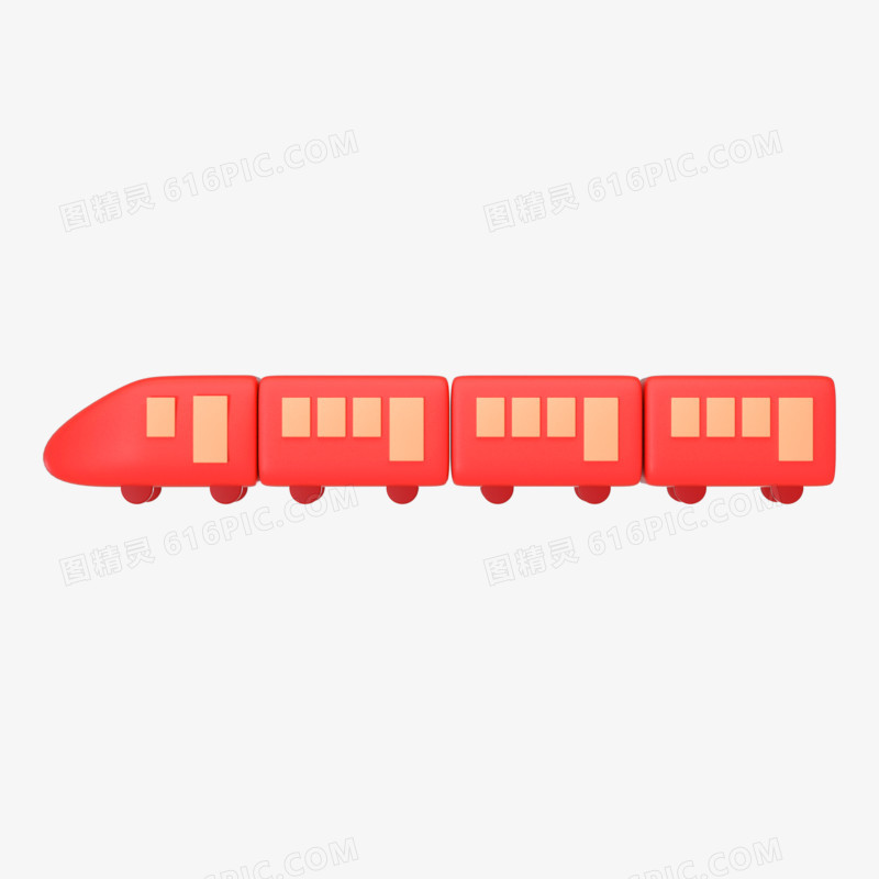 C4D红色卡通小火车3D元素