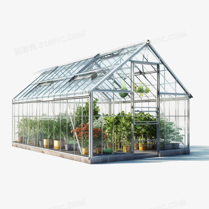 花卉植物棚玻璃花房蔬菜阳光房透明大棚元素