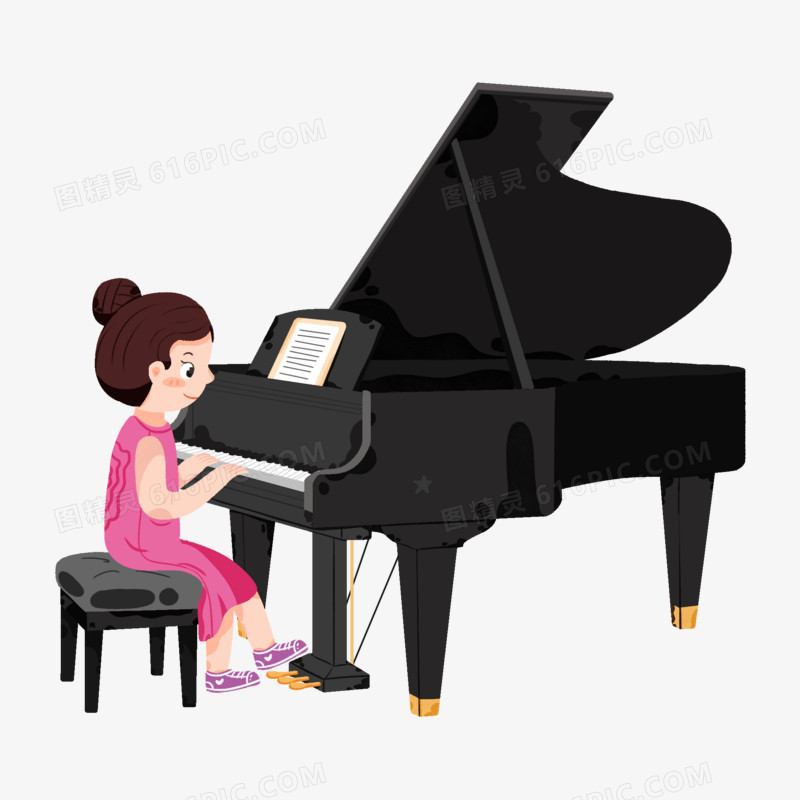 手绘卡通儿童弹钢琴元素