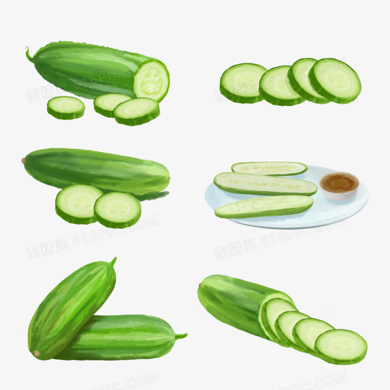 一组卡通蔬菜黄瓜组合元素