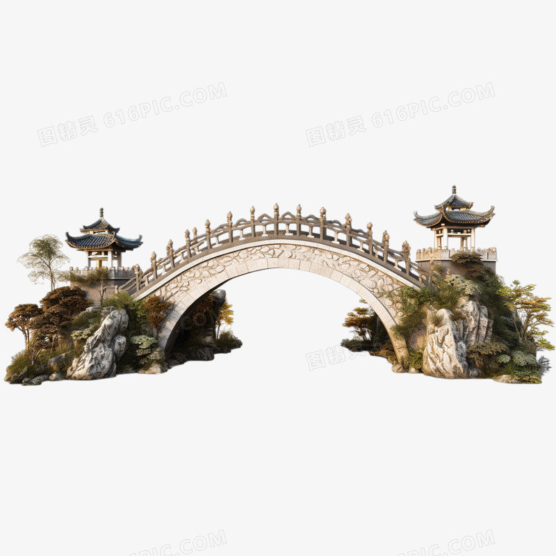 古典凉亭石拱桥元素