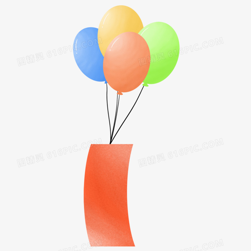 手绘插画风气球竖幅素材