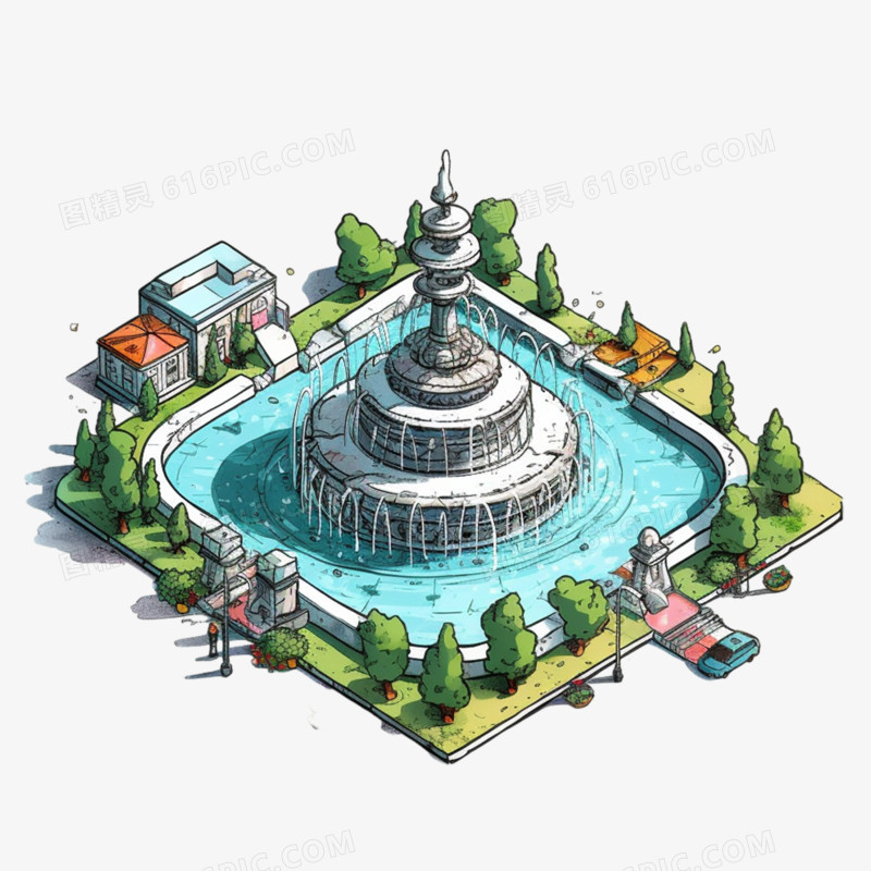 喷泉场景建筑景观元素