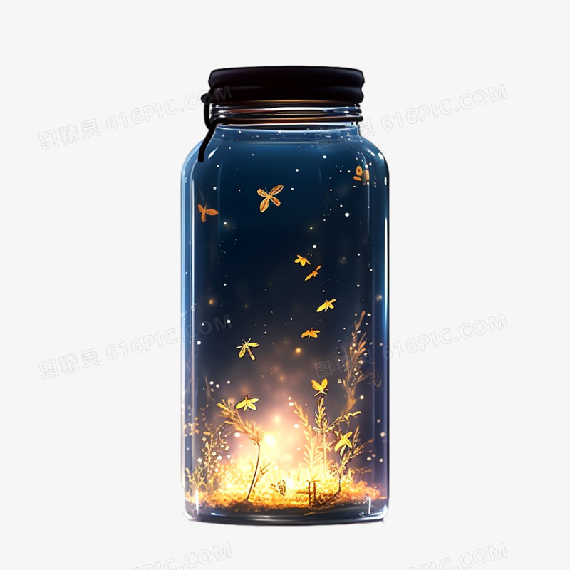 唯美梦幻的萤火虫玻璃瓶元素