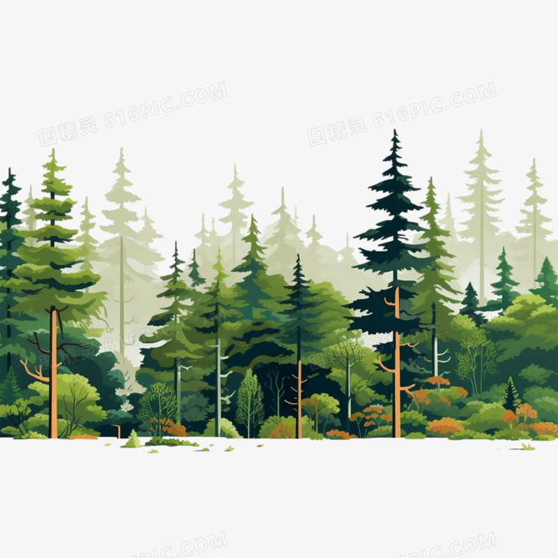 手绘插画森林树木绿色植物元素