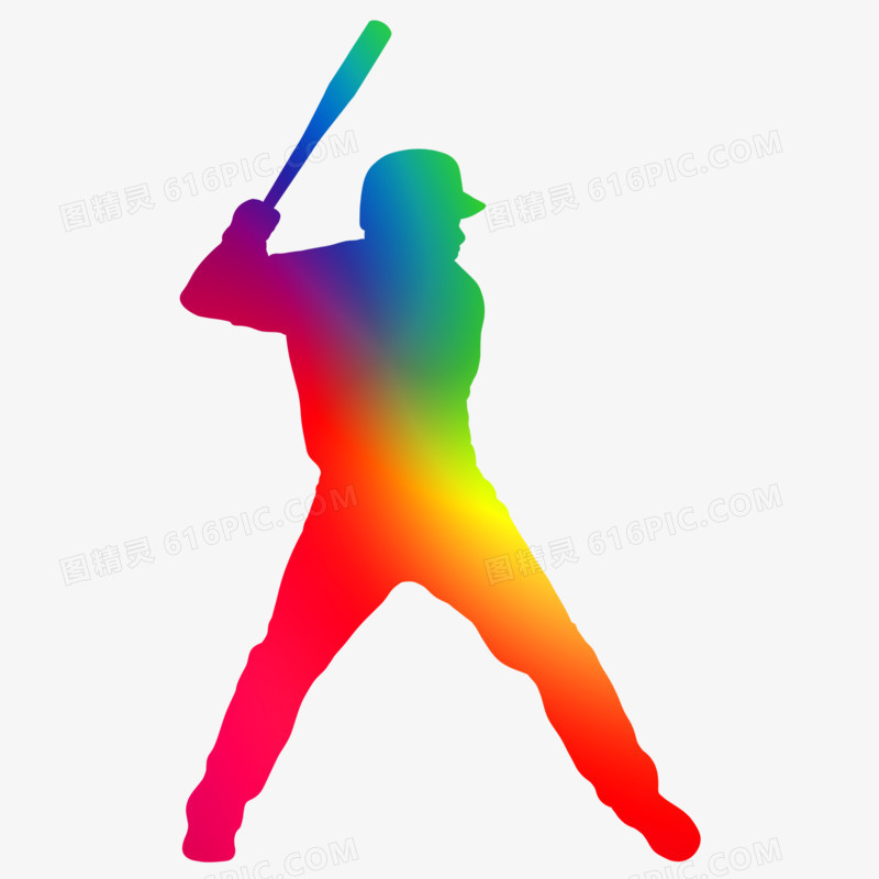 棒球人物彩色运动剪影装饰元素
