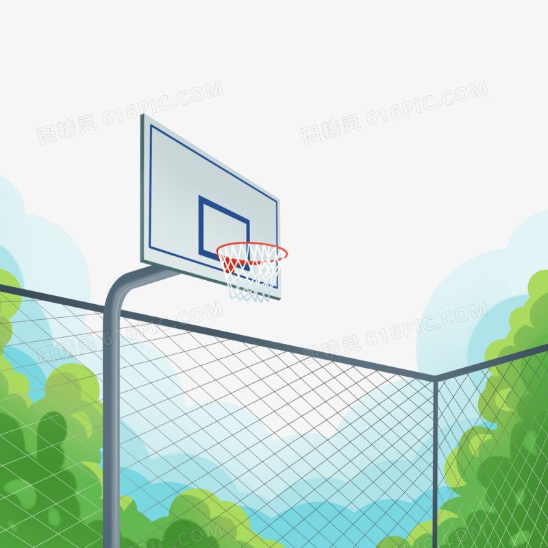 手绘插画篮球场一角元素