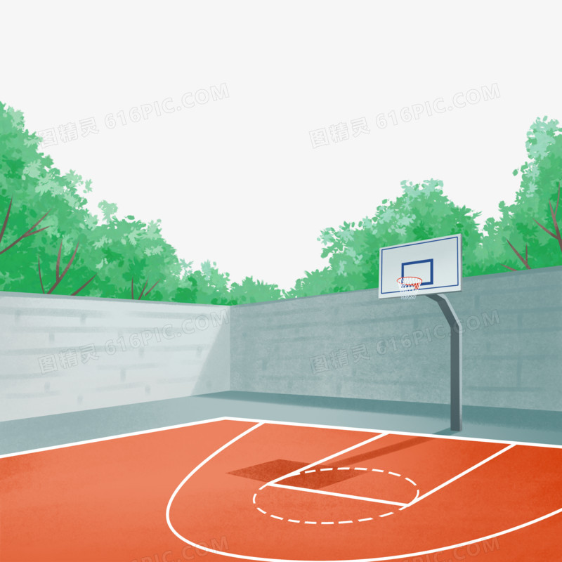 手绘篮球场一角插画元素