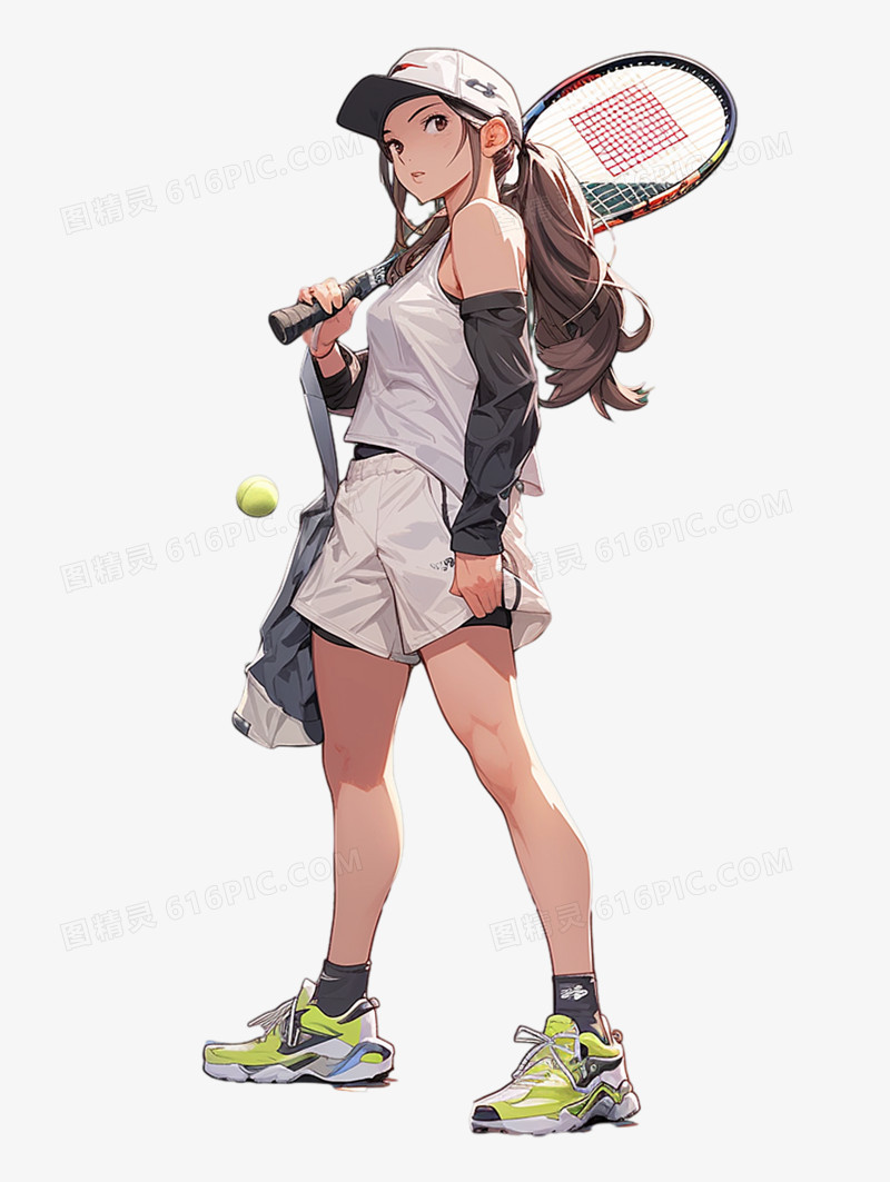 卡通动漫二次元女网球运动员人物形象元素