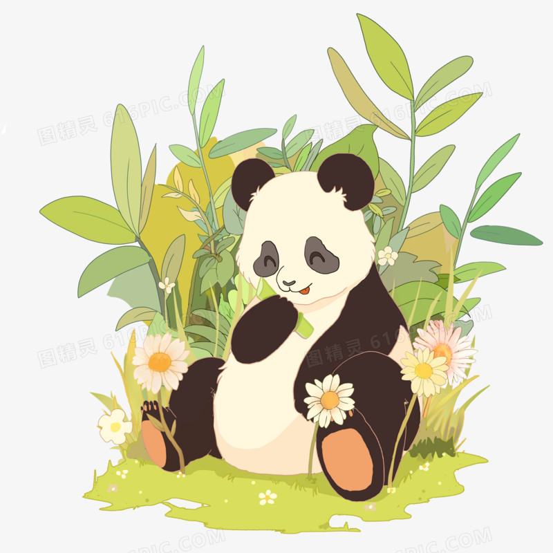 花卉和熊猫免抠插画元素