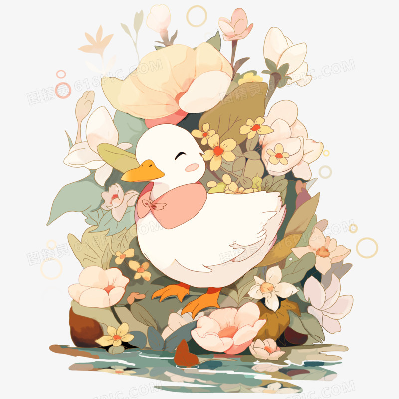 花卉和鸭子插画元素
