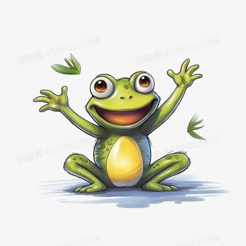 举起双手的手绘快乐小青蛙动物元素