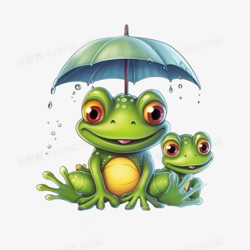 雨中打伞的小青蛙动物元素