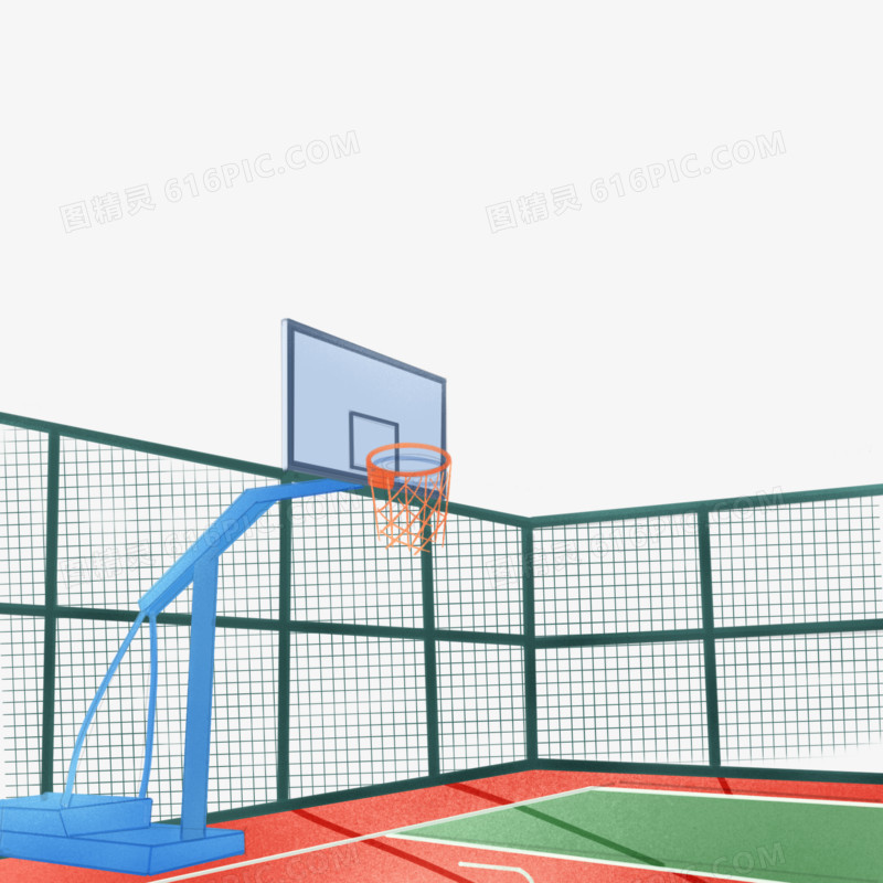 手绘篮球场一角免抠元素