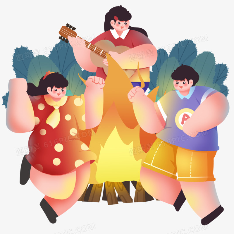 火把节传统节日篝火晚会唱歌跳舞元素