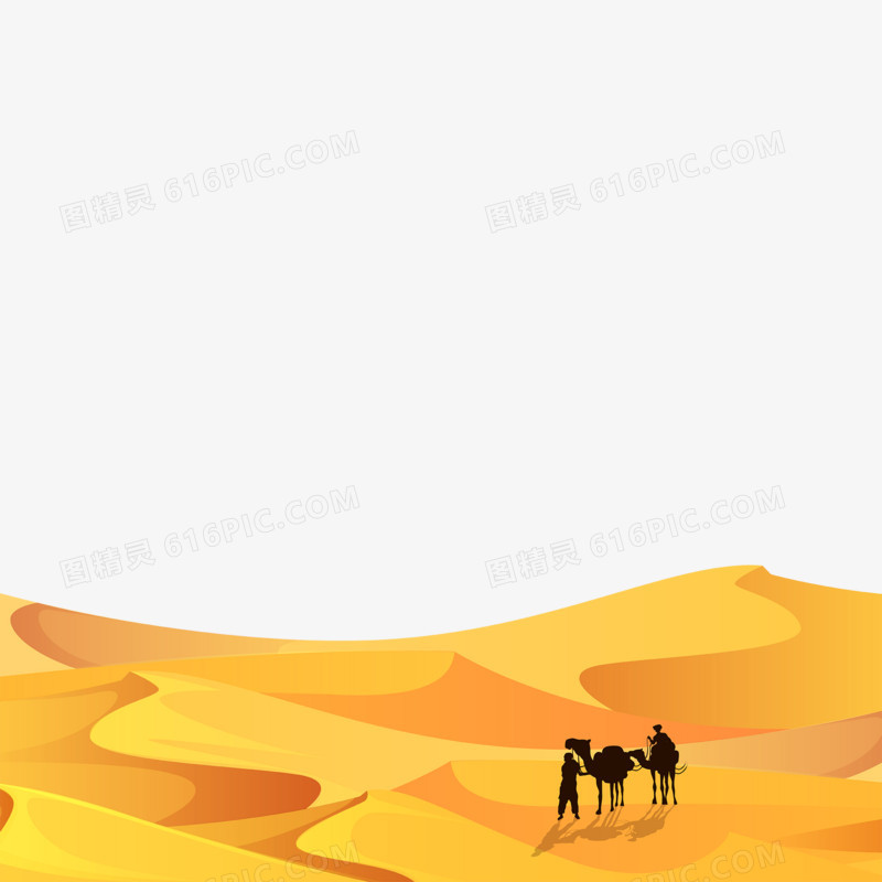 矢量沙漠中行走的骆驼队伍免抠素材