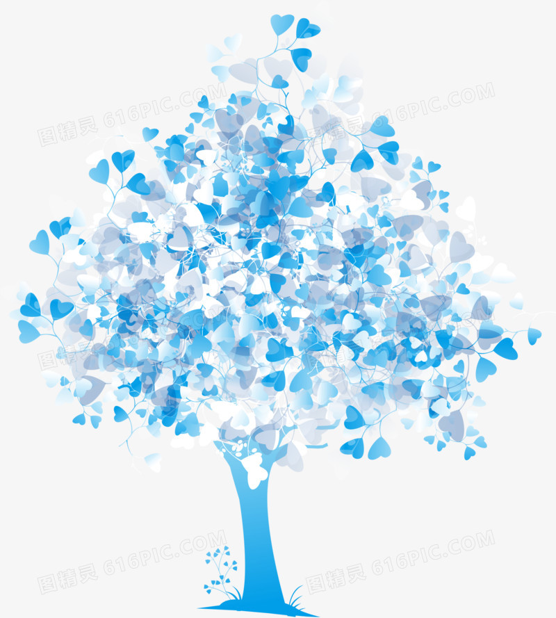 蓝色手绘树木