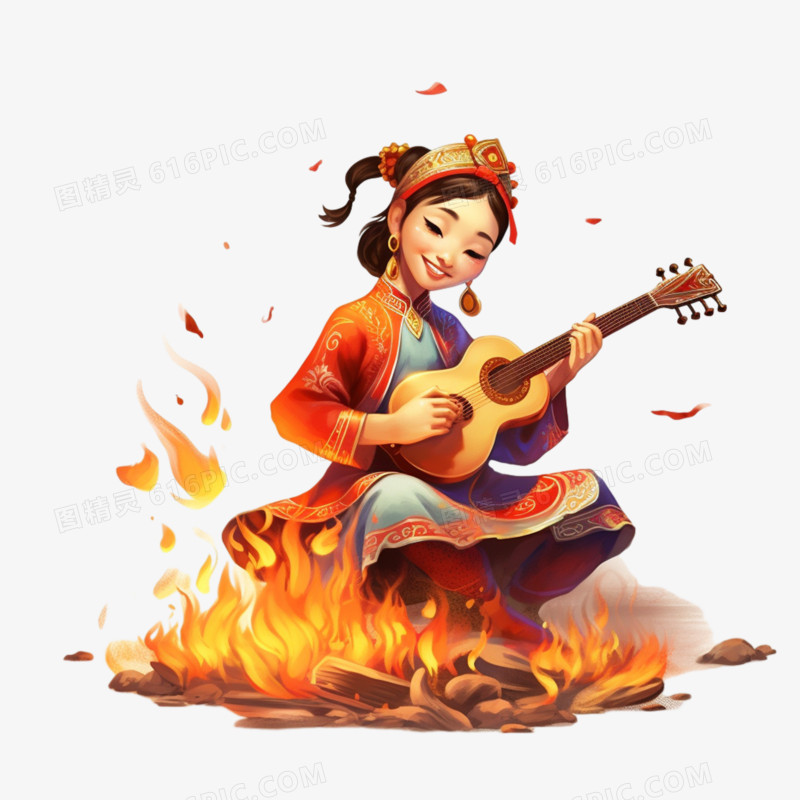 民俗文化篝火狂欢表演乐器元素