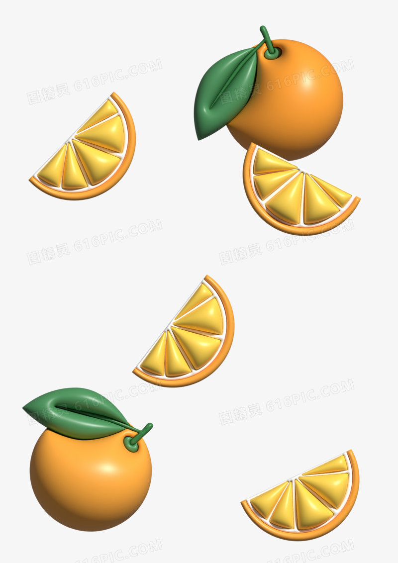 AI膨胀风简约3D立体清新水果橙子素材