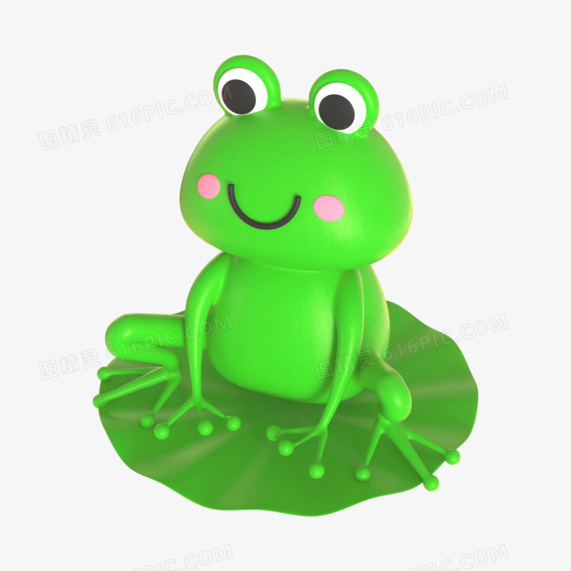 c4d绿色卡通青蛙坐在荷叶上3D元素