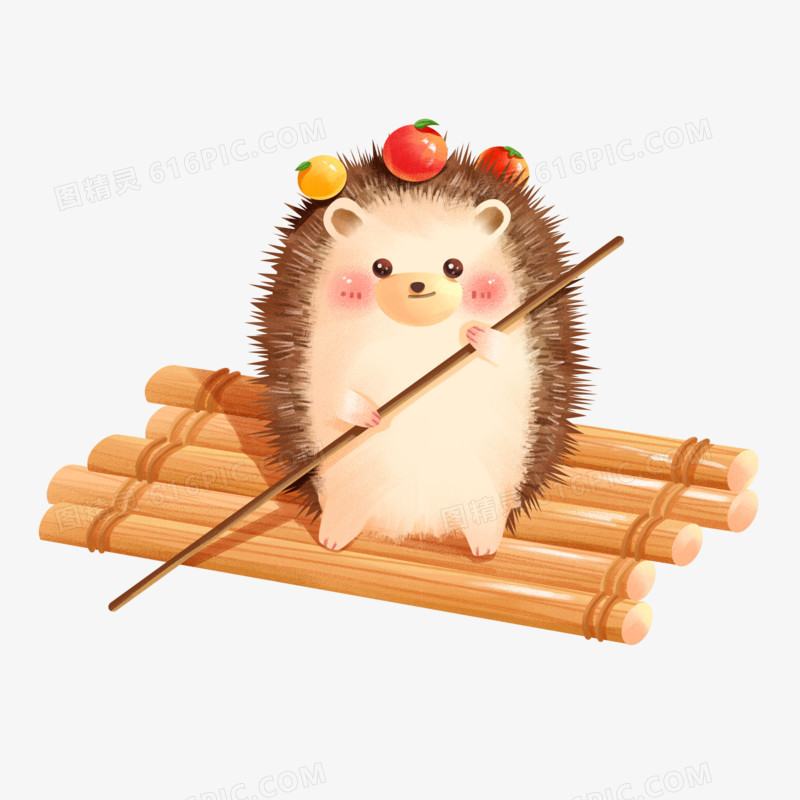 手绘小动物刺猬划木筏素材