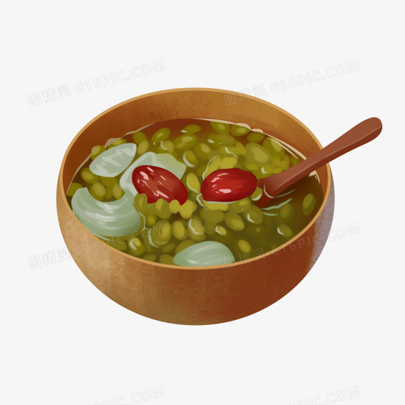 手绘红枣百合绿豆汤插画元素