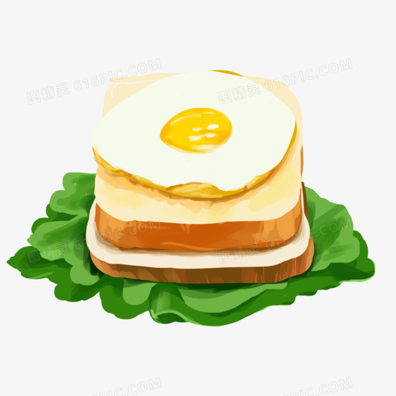 手绘面包片煎蛋早餐元素