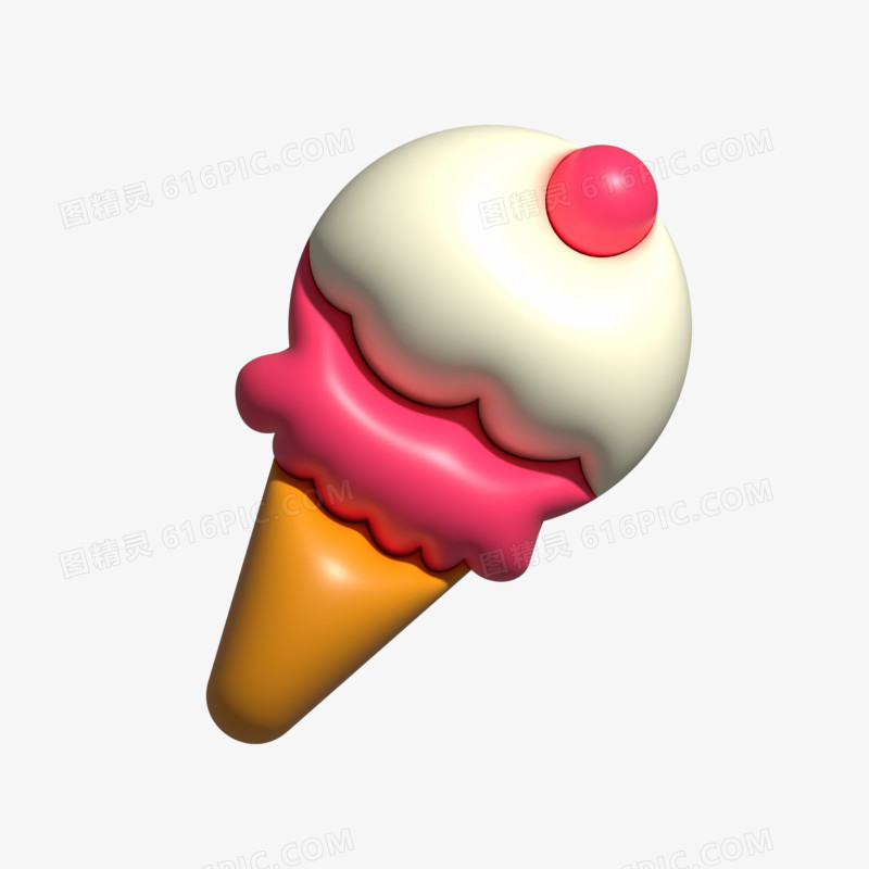 矢量膨胀风3D立体甜点甜品甜筒冰淇淋素材