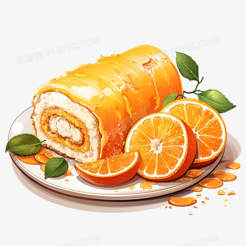 甜橙蛋糕水果瑞士卷蛋糕卷奶油果酱西点下午茶甜品元素