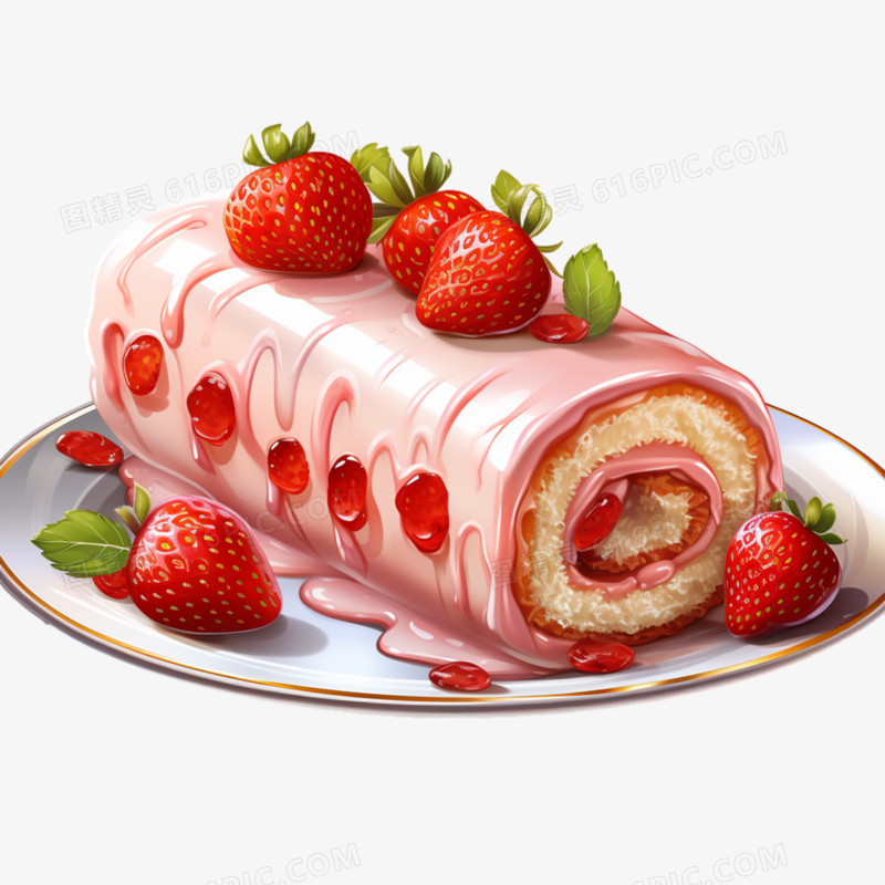 草莓味蛋糕水果瑞士卷蛋糕卷西点元素