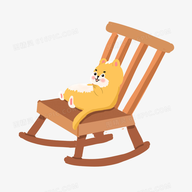 手绘卡通动物坐在摇椅上免抠元素