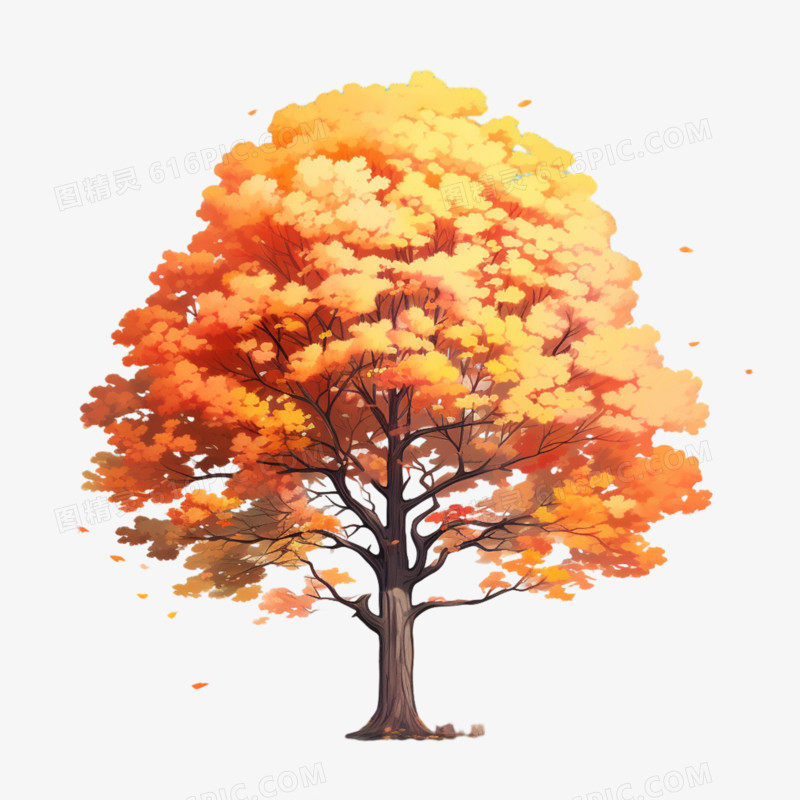 秋天树木金色树元素