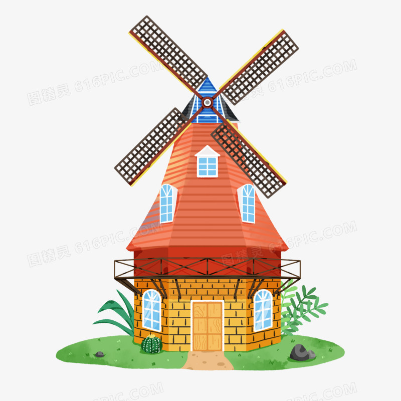 手绘荷兰风车建筑元素