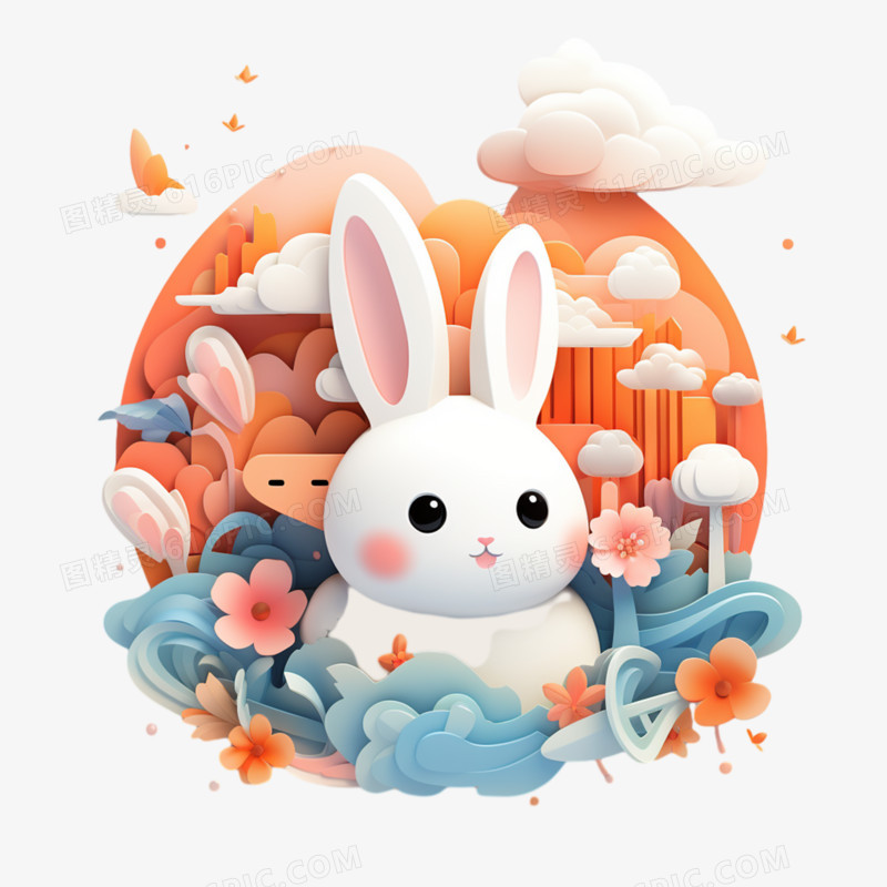 超可爱小兔插图中秋节元素