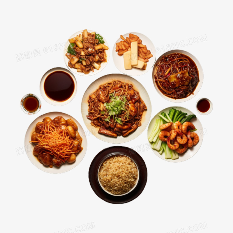 亚洲餐桌丰盛食物元素