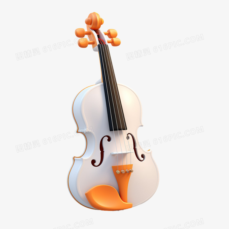 3D白色卡通小提琴乐器元素