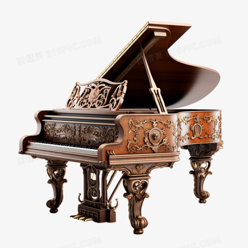 欧式复古钢琴3D音乐乐器元素