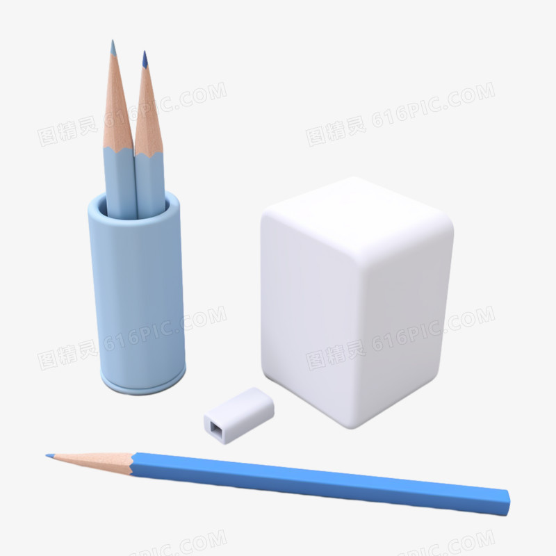 3D立体办公铅笔橡皮粘土元素
