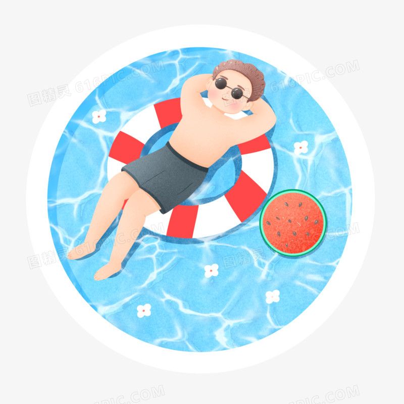 卡通男人游泳池晒日光浴素材