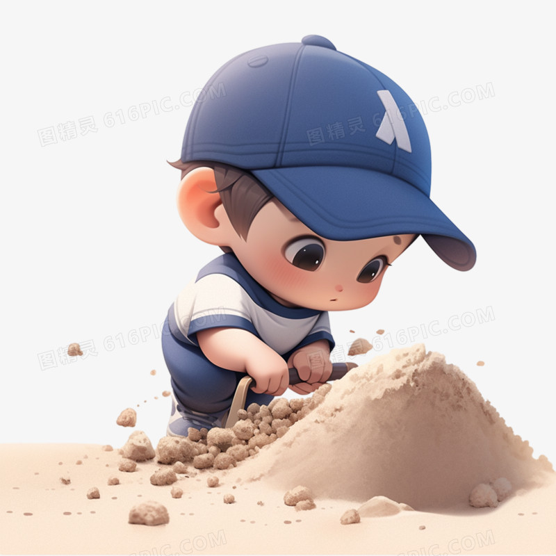 3D可爱挖沙堆沙玩沙子小朋友元素