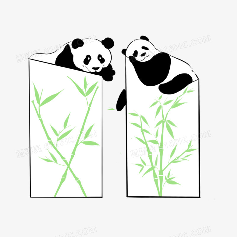 手绘熊猫书签元素
