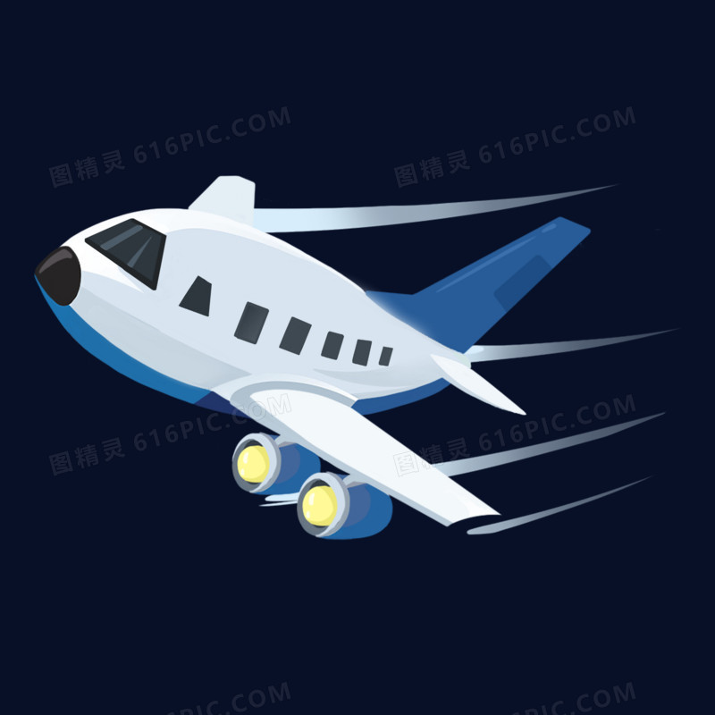 蓝色卡通手绘扁平飞机素材