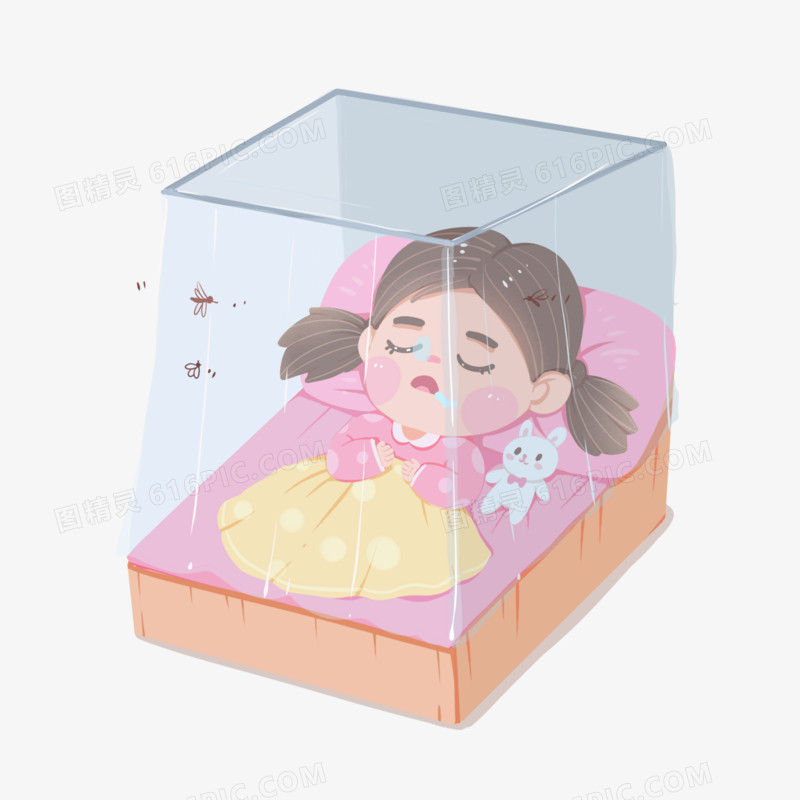 卡通小女孩夏季防蚊睡眠睡蚊帐里素材