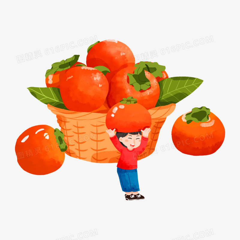 创意小人顶着柿子插画素材