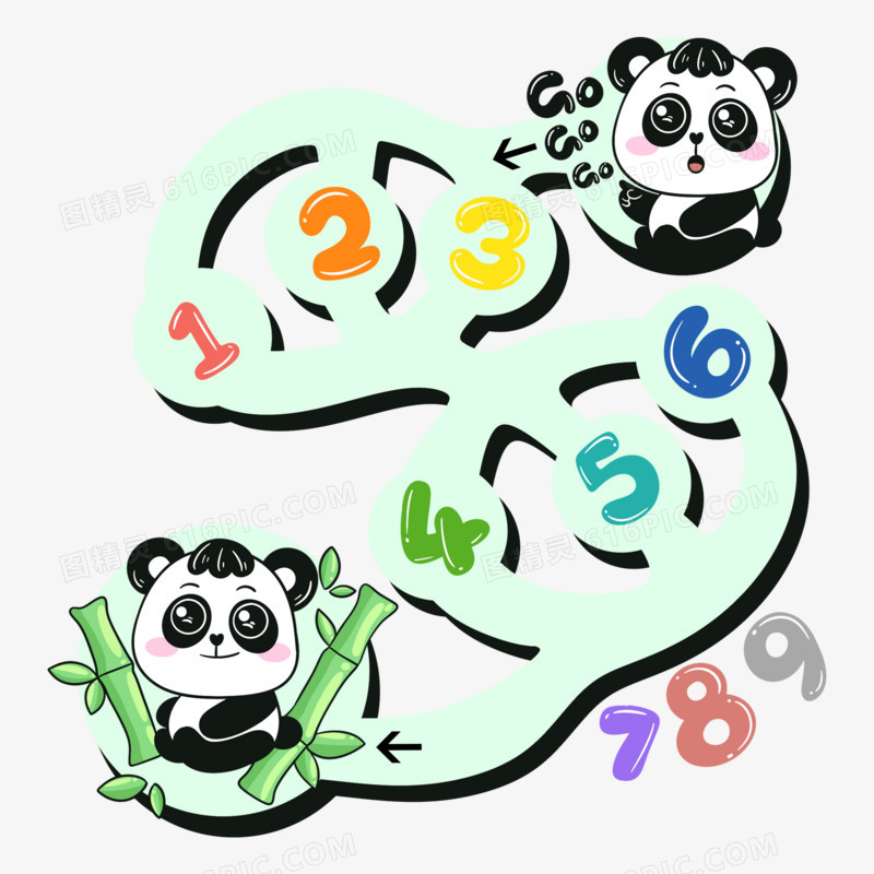 卡通熊猫数字迷宫元素
