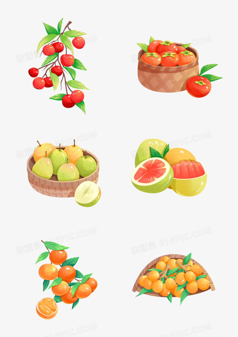 一组秋季各种健康水果合集素材