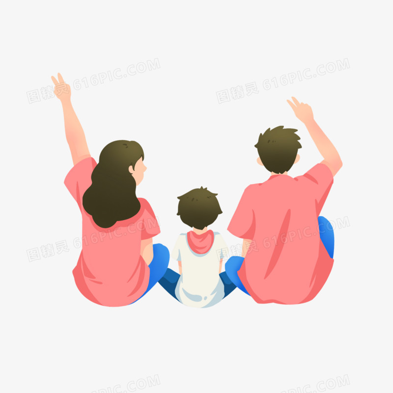 手绘一家人坐着的背影免抠素材